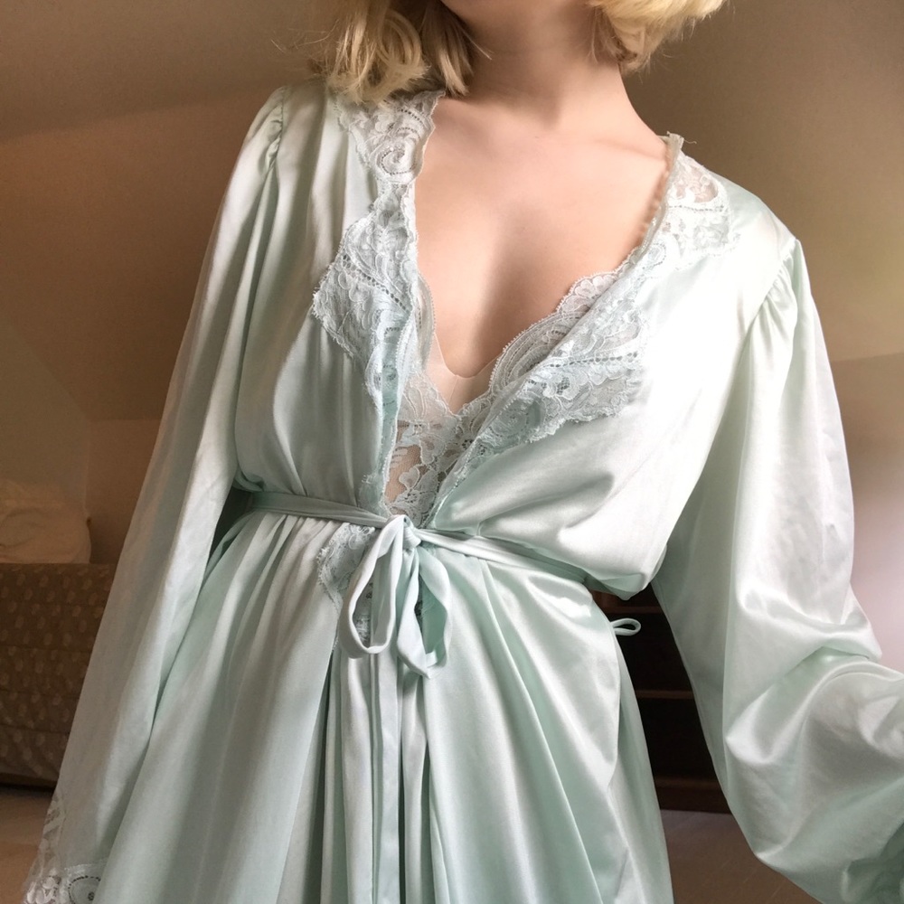 CLEARANCE silky sea foam green night robe